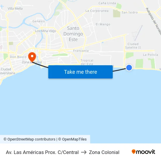 Av. Las Américas Prox. C/Central to Zona Colonial map