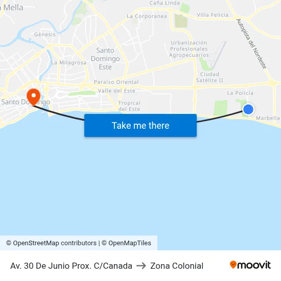 Av. 30 De Junio Prox. C/Canada to Zona Colonial map