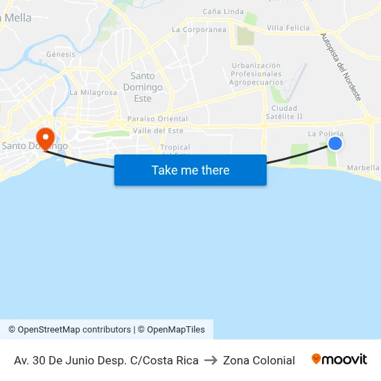 Av. 30 De Junio Desp. C/Costa Rica to Zona Colonial map