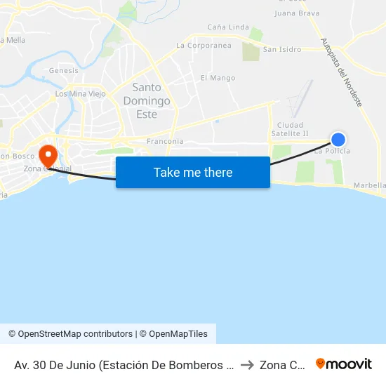 Av. 30 De Junio (Estación De Bomberos Ciudad Juan Bosch) to Zona Colonial map