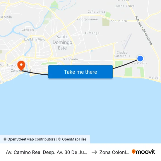 Av. Camino Real Desp. Av. 30 De Junio to Zona Colonial map