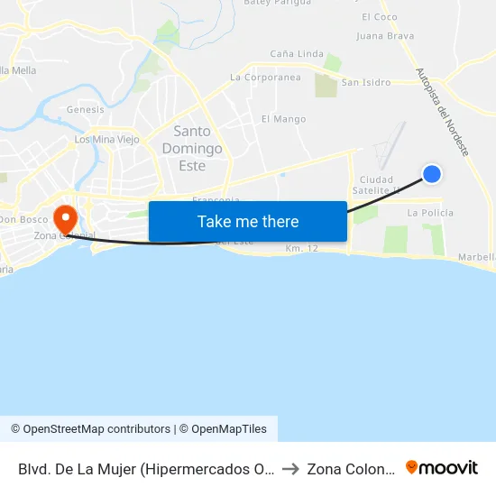 Blvd. De La Mujer (Hipermercados Olé) to Zona Colonial map