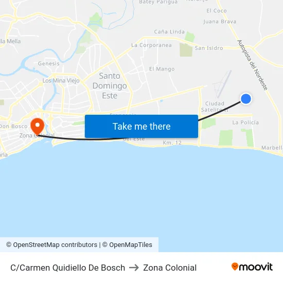 C/Carmen Quidiello De Bosch to Zona Colonial map