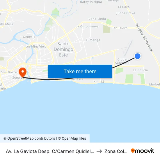 Av. La Gaviota Desp. C/Carmen Quidiello De Bosch to Zona Colonial map