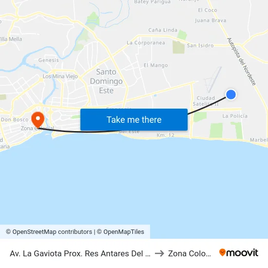 Av. La Gaviota Prox. Res Antares Del Este to Zona Colonial map