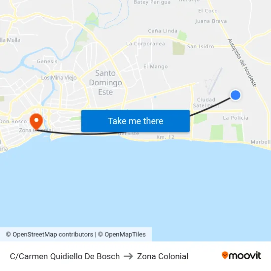 C/Carmen Quidiello De Bosch to Zona Colonial map