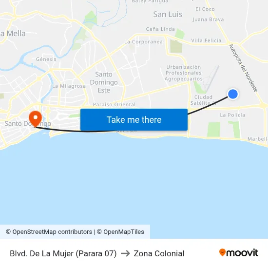 Blvd. De La Mujer (Parara 07) to Zona Colonial map
