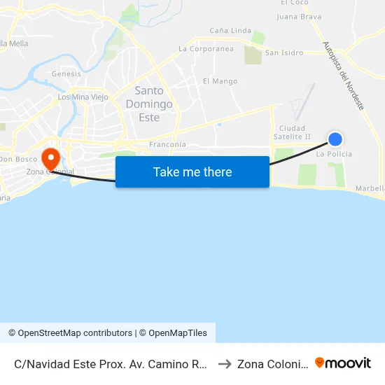 C/Navidad Este Prox. Av. Camino Real to Zona Colonial map