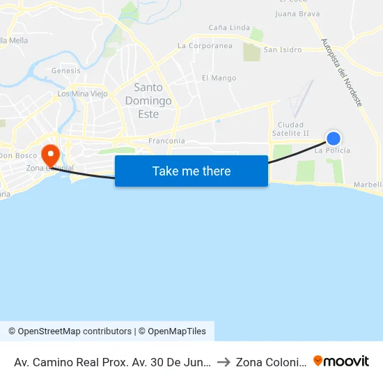 Av. Camino Real Prox. Av. 30 De Junio to Zona Colonial map