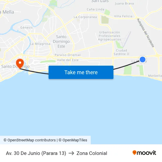 Av. 30 De Junio (Parara 13) to Zona Colonial map