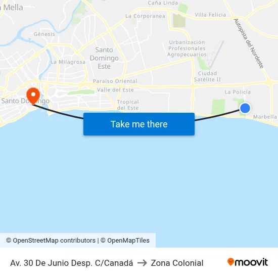 Av. 30 De Junio Desp. C/Canadá to Zona Colonial map