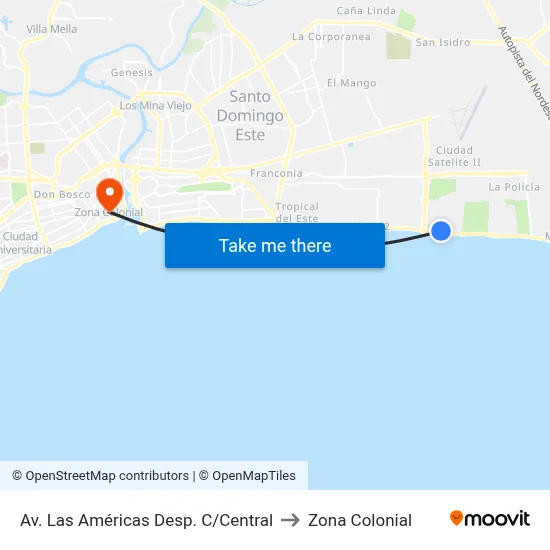 Av. Las Américas Desp. C/Central to Zona Colonial map