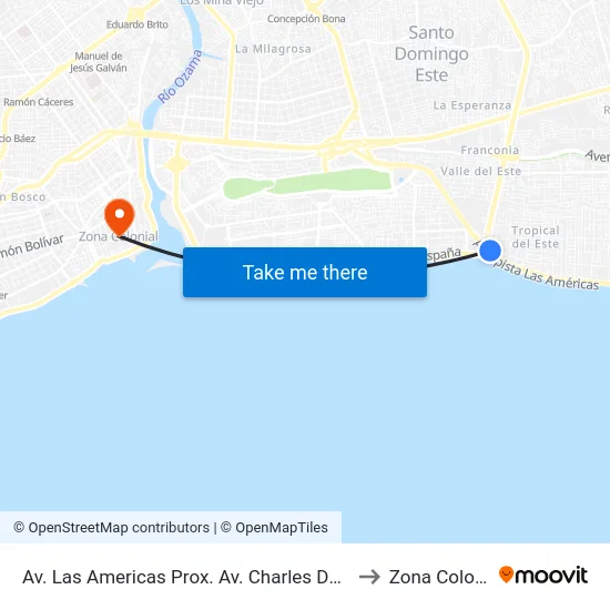 Av. Las Americas Prox. Av. Charles De Gaulle to Zona Colonial map