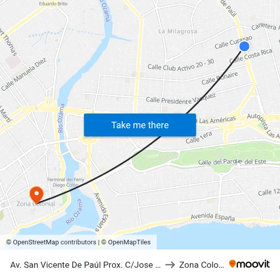 Av. San Vicente De Paúl Prox. C/Jose Cabrera to Zona Colonial map