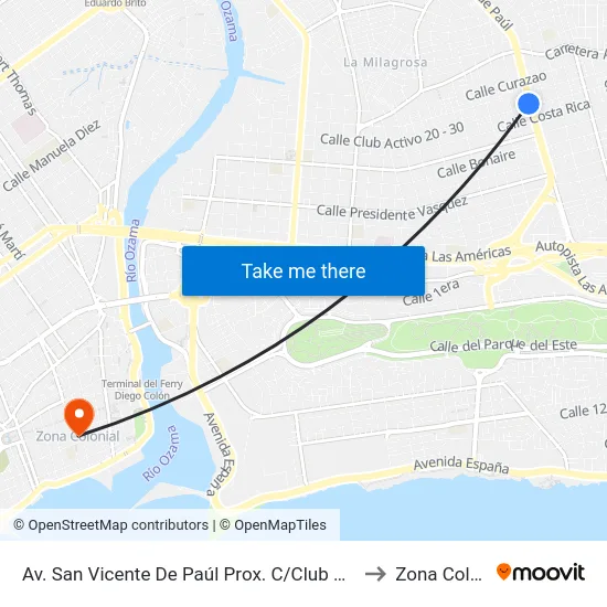 Av. San Vicente De Paúl Prox. C/Club Activo 20-30 to Zona Colonial map