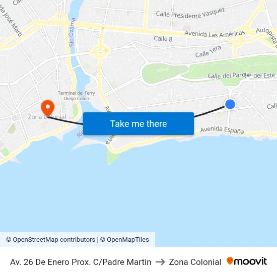 Av. 26 De Enero Prox. C/Padre Martin to Zona Colonial map