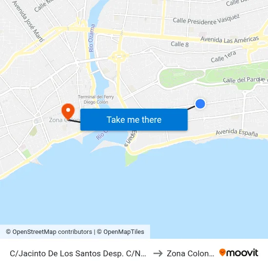 C/Jacinto De Los Santos Desp. C/Norte to Zona Colonial map
