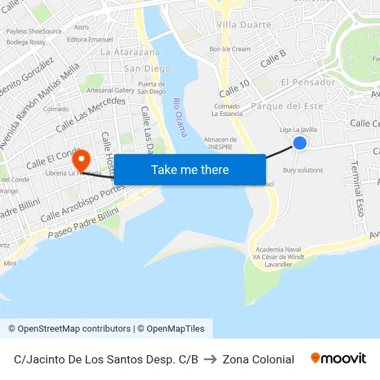 C/Jacinto De Los Santos Desp. C/B to Zona Colonial map