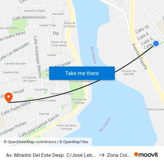 Av. Mirador Del Este Desp. C/José Lebrón Morales to Zona Colonial map