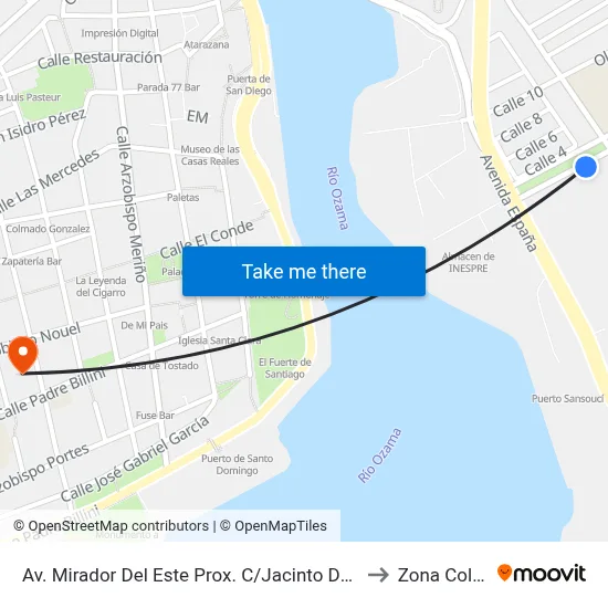 Av. Mirador Del Este Prox. C/Jacinto De Los Santos to Zona Colonial map