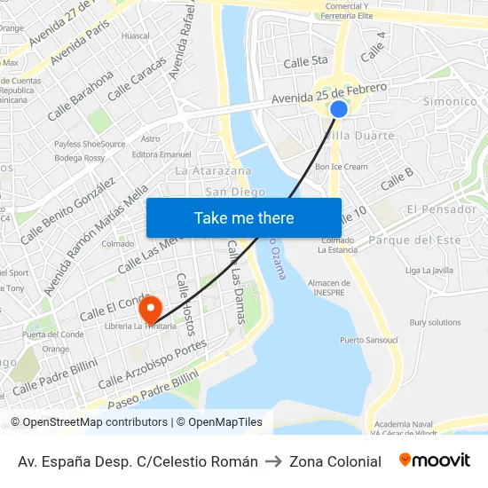 Av. España Desp. C/Celestio Román to Zona Colonial map