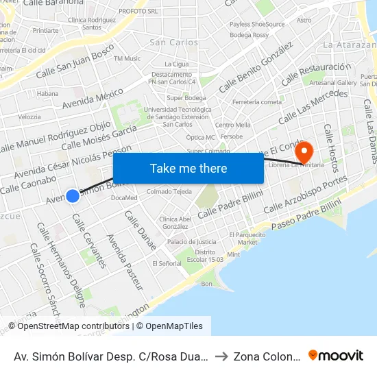 Av. Simón Bolívar Desp. C/Rosa Duarte to Zona Colonial map