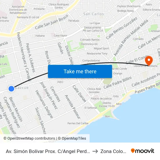 Av. Simón Bolívar Prox. C/Angel Perdomo to Zona Colonial map