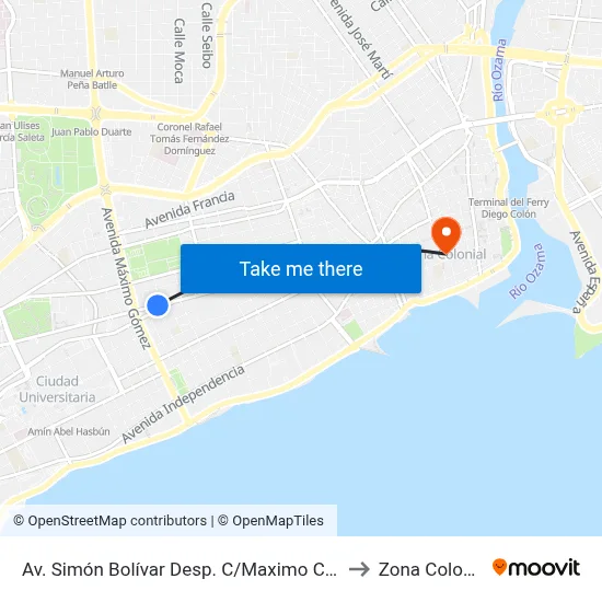 Av. Simón Bolívar Desp. C/Maximo Cabral to Zona Colonial map