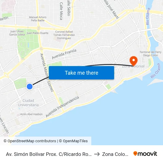 Av. Simón Bolívar Prox. C/Ricardo Robles to Zona Colonial map
