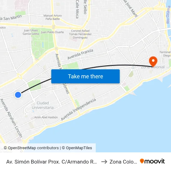 Av. Simón Bolívar Prox. C/Armando Rodriguez to Zona Colonial map