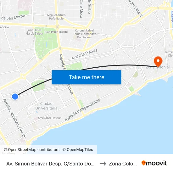Av. Simón Bolívar Desp. C/Santo Domingo to Zona Colonial map