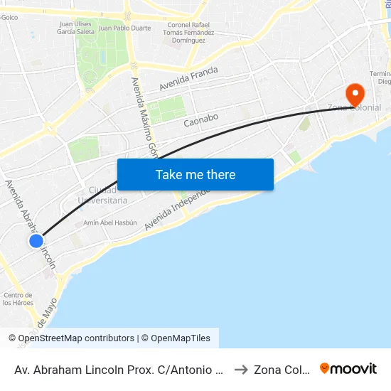 Av. Abraham Lincoln Prox. C/Antonio De La Maza to Zona Colonial map