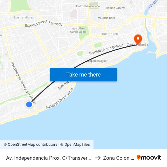 Av. Independencia Prox. C/Transversal to Zona Colonial map