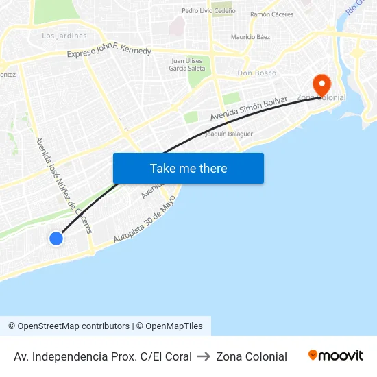 Av. Independencia Prox. C/El Coral to Zona Colonial map