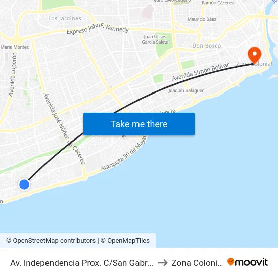 Av. Independencia Prox. C/San Gabriel to Zona Colonial map