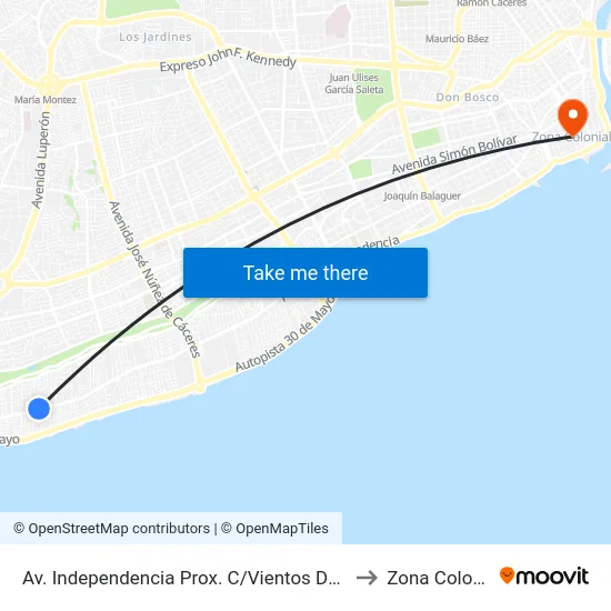 Av. Independencia Prox. C/Vientos Del Este to Zona Colonial map
