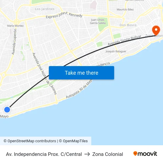 Av. Independencia Prox. C/Central to Zona Colonial map