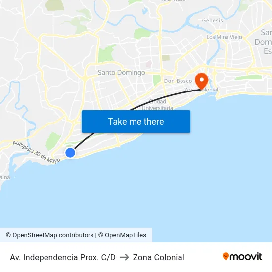 Av. Independencia Prox. C/D to Zona Colonial map