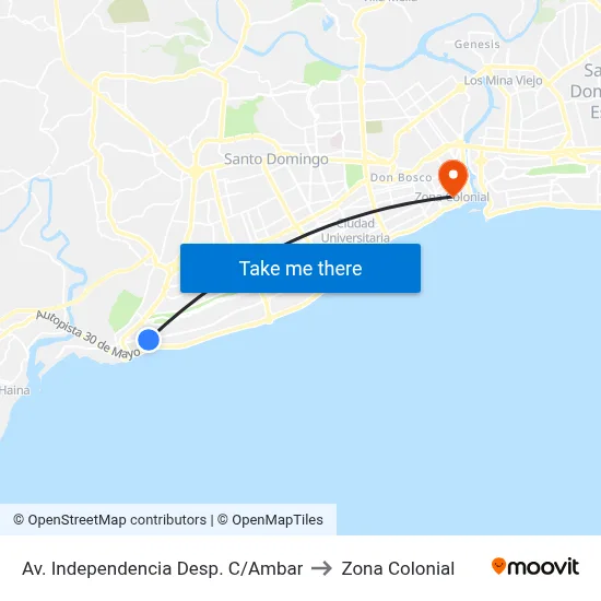 Av. Independencia Desp. C/Ambar to Zona Colonial map
