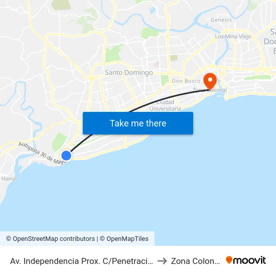 Av. Independencia Prox. C/Penetracion to Zona Colonial map