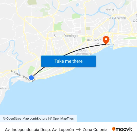 Av. Independencia Desp. Av. Luperón to Zona Colonial map