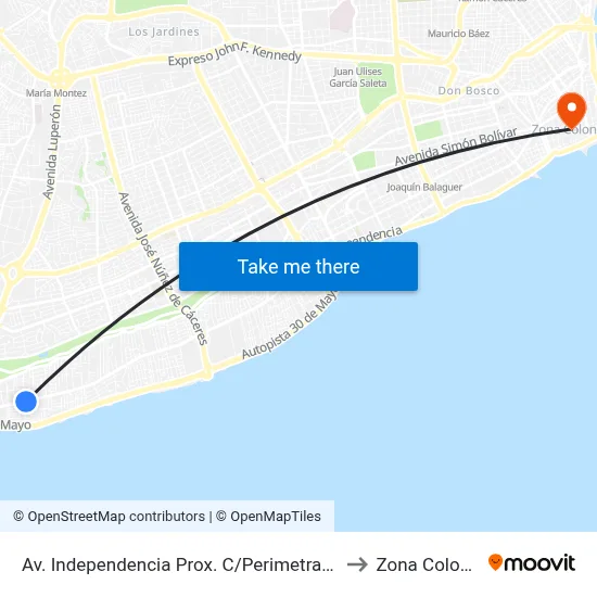 Av. Independencia Prox. C/Perimetral Este to Zona Colonial map