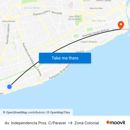 Av. Independencia Prox. C/Paraver to Zona Colonial map