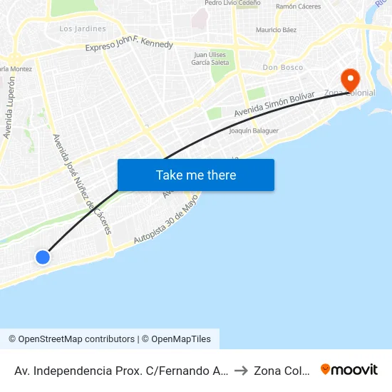 Av. Independencia Prox. C/Fernando Arturo Soto to Zona Colonial map