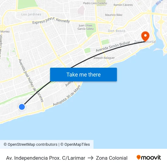 Av. Independencia Prox. C/Larimar to Zona Colonial map