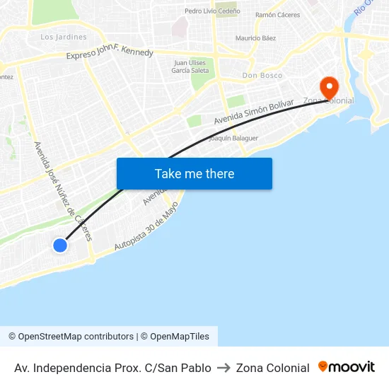 Av. Independencia Prox. C/San Pablo to Zona Colonial map