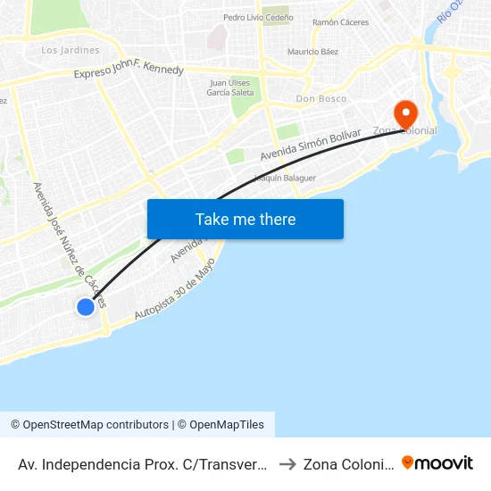 Av. Independencia Prox. C/Transversal to Zona Colonial map