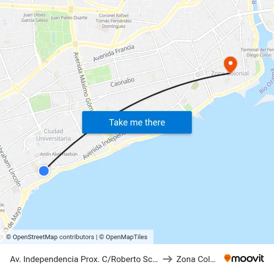 Av. Independencia Prox. C/Roberto Schomburg to Zona Colonial map