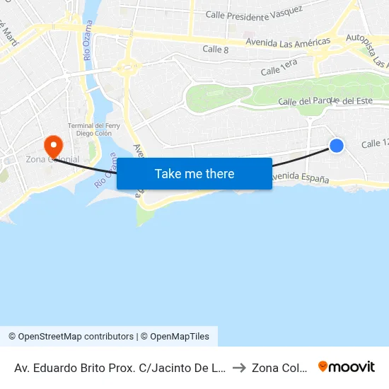 Av. Eduardo Brito Prox. C/Jacinto De Los Santos to Zona Colonial map