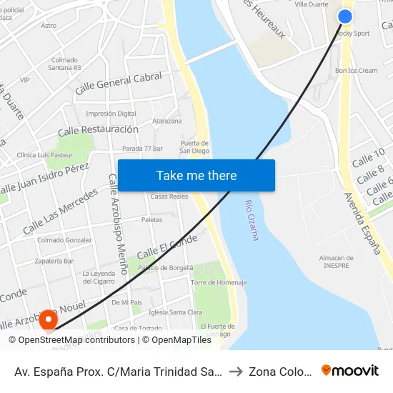 Av. España Prox. C/Maria Trinidad Sanchez to Zona Colonial map